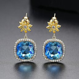 ピアス 両耳用 キュービックジルコニア 真鍮 ブルー マルチカラー イエローゴールド スタッド 揺れる ゆれる モチーフ フラワー 花 グラデーション e18112909