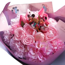 チューリップ 花束 いつでもチューリップ花束 枯れない アートフラワー系  ミッキー&ミニー入り　バラプリザーブドフラワー入り　ずっときれいなアートフラワー系チューリップ使用