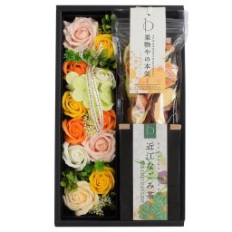 プレゼント 花 プレゼント お祝い スイーツ ソープフラワー おしゃれ お茶 フルーツティー カーネーション 薔薇 バラ 生花 アレンジメント フラワーボックス ギフト 高級茶 ティーバッグ