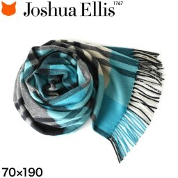 カシミヤ ストール 大判 厚手 タータンチェック カシミア 100% カシミヤストール ブランド ジョシュアエリス joshua ellis カシミアストール レディース ロング マフラー フリンジ ターコイズ ブルー 青 チェック柄 大きめ おしゃれ 女性 プレゼント ちくちくしない 防寒