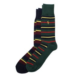 ポロラルフローレン：REPP STRIPE SLACK ソックス 2PK (ネイビー/グリーン)[ソックス/ 男性下着/ メンズインナー/人気ブランド/おすすめギフト/誕生日プレゼント/メンズファッション]