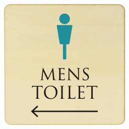 14x14cm トイレ 御手洗 TOILET トイレマーク ナチュラル＆カラー MENS 左 矢印 ピクトサイン 木製ドアサイン ドアプレート インテリア 施設 案内