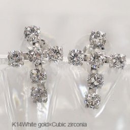 キュービックジルコニア K14ホワイトゴールド クロスピアス レディース ジュエリー アクセサリー  プレゼント ギフト 人気 おすすめ 送料無料