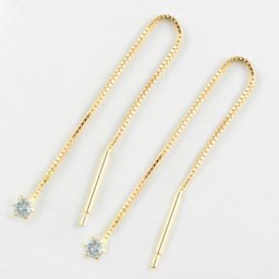 18金 ロングピアス レディース アクアマリン イエローゴールドk18 アメリカンピアス 3月誕生石 揺れる 地金ピアス シンプル一粒 2.5 クリスマス