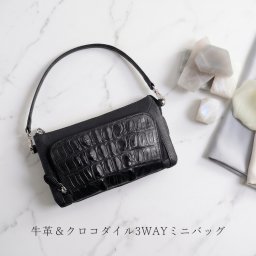 お財布ポシェット 牛革 クロコダイル レディース ショルダーバッグ レディース 小さめ ホーンバッグ 3WAY ミニバッグ ポシェット 斜め掛け 本革 ワニ革 レザー 大人 クラッチバッグ 革 小さいバッグ お財布ショルダー ギフト プレゼント 4FA (06001330r)
