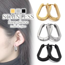 ステンレス フープピアス オーバル 楕円 サークル ゴールド シルバー ブラック 金 銀 黒 シンプル 韓流 韓国 金属アレルギー対応 両耳用 2点セット イヤリング
