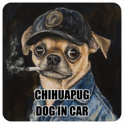 CHIHUAPUG チワパグ DOG IN CAR カーステッカー 犬 作業服 ちょい悪 13x13cm 正方形 防水 屋外 屋内 ドッグオンボード デカール