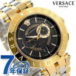 ヴェルサーチ 時計 メンズ 腕時計 ブランド Vレース デュアルタイム 46mm VEBV00519 ヴェルサーチェ ブラック ゴールド プレゼント 実用的