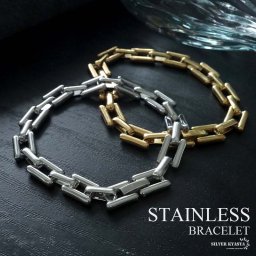 ステンレス チェーンブレスレット メタルチェーンブレスレット シンプル スクエア ゴールド 18KGP シルバー メタルバンド 中折れ 男女兼用 金属アレルギー対応