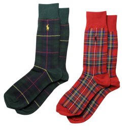 ポロラルフローレン：TARTAN SLACK ソックス 2PK (ハンター/レッド)[ソックス/ 男性下着/ メンズインナー/人気ブランド/おすすめギフト/誕生日プレゼント/メンズファッション]