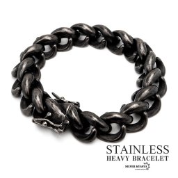 ブラック 重厚 ステンレス ブレスレット メンズ 燻し風仕上げ 黒 ごつめ 重たい 二重ロック チェーンブレスレット 316L 金属アレルギー対応 父の日 男性