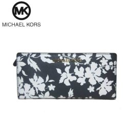 マイケルコース アウトレット Michael Kors 財布 35H8GTVD3R レザー フラワープリント 花柄 カードケース付き(取外可) 二つ折り長財布 LG CARD CSE CARRYALL / NAVY/WHT(ネイビー×ホワイト)【レディース】