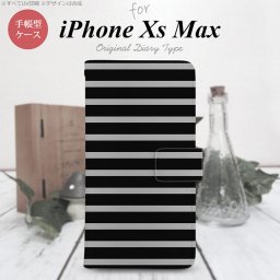 iPhone XS Max 手帳型 スマホ ケース カバー アイフォン ボーダー 黒×グレー【アイフォーン XS マックス,iPhone,XS,Max,メール便 送料無料】