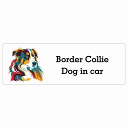 名入れ可 Dog in Car Border Collie ボーダーコリー Eタイプ サインステッカー シール 長方形 15x5cm 防水 屋内 屋外 セーフティサイン 安全対策 車用 安全運転 煽り運転対策 安全対策 カラフル ポップアート風 イラスト カーサイン