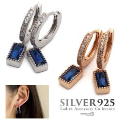 ドロップピアス レディース ゴールド シルバー 18K GP イヤリング シルバー925 青 ブルー 金属アレルギー対応 フープピアス 金 両耳用 2点セット 女性