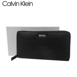 カルバン クライン アウトレット Calvin Klein 財布 79511 クロコ調レザー ラウンドファスナー 長財布  leather zip around wallet / BLACK【メンズ】 