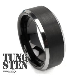 タングステン リング 指輪 メンズ 黒 艶消し マットブラック ヘアライン 男性 リング 金属アレルギー対応 tungsten プレゼント silver kyasya
