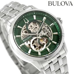 ブローバ クラシック メカニカル 自動巻き 腕時計 ブランド メンズ オープンハート BULOVA 96A329 アナログ グリーン