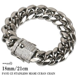 ステンレス 幅18mm 極太 喜平ブレスレット ブリンブリン 差し込み式 二重ロック 喜平チェーンブレスレット 21cm パヴェCZダイヤ HIPHOP ヒップホップ 父の日