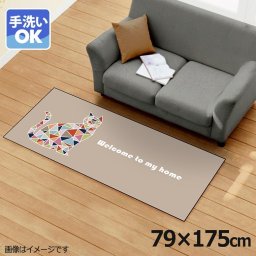 ラグ 洗える 北欧 おしゃれ 約79×175cm カーペット イラスト アクセントラグ アクセントマット オールシーズン リビング ダイニング 寝室 ホットカーペット対応 転写プリント TEN054-C モザイクキャットベージュ