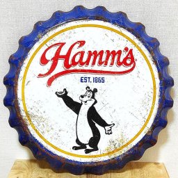 ブリキ看板 ボトルキャップ メタルサイン Hamm’s Bear Weathered かわいい ハムズベア ビール アンティーク  ロゴ 壁飾り ビンテージ アメリカン 雑貨 正規品 インテリア おしゃれ 可愛い カフェ 店舗