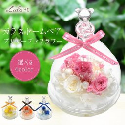 【 選べる4色 】 プリザーブドフラワー ガラスドーム ベア くま クマ バラ 誕生日 母の日 ホワイトデー 結婚祝い 出産祝い 退職祝い お見舞い プレゼント 女性 彼女 母親 ギフト 花 癒し 置物 ルルズ Lulu＊s