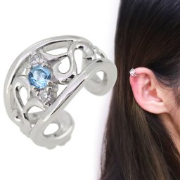 ノンホールピアス イヤーカフ レディース 片耳用 イヤカフ プラチナ ブルートパーズ 唐草