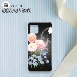 sense4 sense5 Aquos sense4/5 スマホケース ソフトケース 花柄 ミックス C 黒 メンズ レディース nk-sens4-tp283
