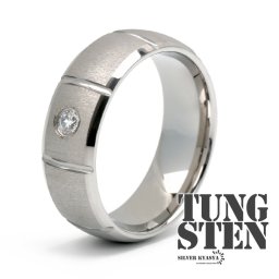 タングステン マット CZ 一粒リング 幅8mm つや消し シルバー エッジカットリング キュービックジルコニア 甲丸リング 金属アレルギー対応 ごつめ 指輪