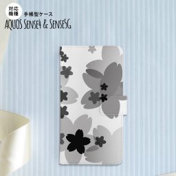 sense4 sense5 Aquos sense4/5 手帳型スマホケース カバー 花柄 サクラ 黒  nk-004s-sens4-dr051