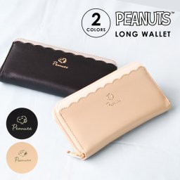 財布 長財布 ウォレット ロング SNOOPY  PEANUTS ピーナッツ スヌーピースカラップ キャラ キャラクター カード 多収納 合皮 レザー 模様 レディース 女性 母の日 ブラック ベージュ 学校 学生 ロゴ お札 コイン コインケース