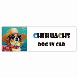 Chihuachs チワックス 犬 カーステッカー DOG IN CAR 海 麦わら帽子 サングラス 夏 20x6.7cm 長方形 防水 屋外 屋内 車ステッカー ステッカー 車 かっこいい おしゃれ かわいい バイク サインステッカー カーサイン