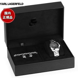 カール ラガーフェルド KARL LAGERFELD 腕時計 メンズ レディース ラウンド エッセンシャル ROUND ESSENTIALS スペシャル ボックス ブラック クリスタル ダイヤモンドダスト アイコン ダイヤル シルバー ブレスレット カール＋シュペット チャーム ブレスレット R0553101516