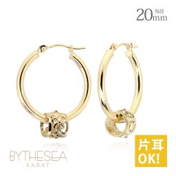 ハワイアンジュエリー フープピアス ピアス イエローゴールド ピアス 外径20mm クロッシングピアス ハイビスカス 透かし バレル 樽 大ぶり ゴールド 揺れる 片耳(1個)購入可 K14イエローゴールド 20G ゲージ BY THE SEA バイザシー プレゼント ハロウィン 【品番：GE232】