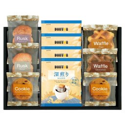 実りの秋の贈り物 ドトールコーヒー&スイーツセレクション ドトールドリップコーヒー（7g）×4、ナッツとチョコのざっくりクッキー×2、ラスク（シュガー･ココナッツ）･ワッフル（プレーン･チョコ）×各1