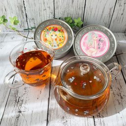 水森亜土 ティータイム 耐熱ガラスギフトセット 和紅茶 ミルクティー&ストレート付き