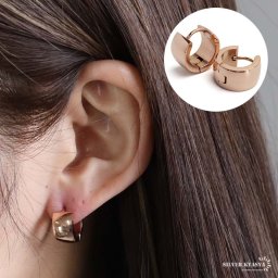ステンレス フープピアス 太めピアス ローズゴールド ワイドピアス 幅広 シンプルピアス メタル 両耳用2点 女性 レディース プチプラ 金属アレルギー対応 イヤリング