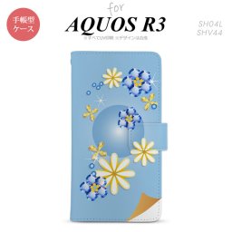 SH-04L/SHV44 AQUOS R3 手帳型スマホケース カバー 花柄 ミックス 青  nk-004s-r3-dr308