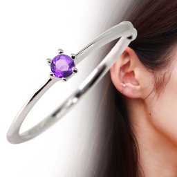 イヤーカフ レディース シンプル クラウン 華奢 プラチナ アメジスト 片耳用 ノンホールピアス イヤカフ