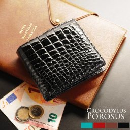 二つ折り 財布 メンズ ポロサス 折り財布 シャイニング加工 センター取り 一枚革 本革 革 薄型財布 メンズ財布 無双 スモールクロコダイル 保証書 付き プレゼント 普段使い ギフト (06001065-1-mens-1r) クリスマス バレンタイン 父の日 春財布 定年退職 バレンタイン 成人祝い