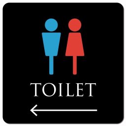 トイレ 御手洗 TOILET トイレマーク ブラック＆カラー 男女マーク 左 矢印 ピクトサイン マグネットステッカー マグネット 強力 正方形 13x13cm サイン インテリア 施設 案内