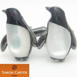 カフス サイモンカーター 英国 ブランド SIMON CARTER パールとオニキスのペンギンカフス カフスボタン カフリンクス メンズ 男性 ユニーク 動物 植物シリーズ  誕生日 カフスマニア
