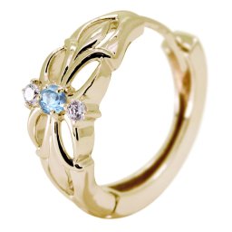 フープピアス メンズ フープ ピアス クロス 片耳用 ブルートパーズ 誕生石 11月 百合の紋章 ユリ 10金 10k