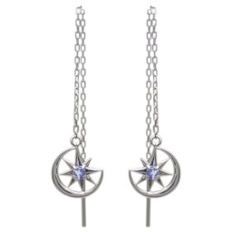 プラチナ ロングピアス タンザナイトピアス 星 月 揺れる ピアス