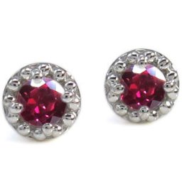 プラチナ・ルビー・ピアス・ミル打ち・一粒・ピアス