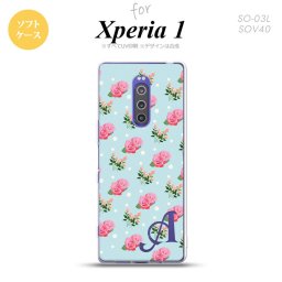 SO-03L SOV40 901SO Xperia 1 スマホケース ソフト カバー 花柄 バラ ドット 水色 +アルファベット nk-xp1-tp241i