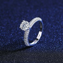 リング 1Carat モアサナイト シルバー925 ホワイト シルバー 11号 14号 16号 人気 ラウンド 大粒 一粒 4本爪 上品 エレガント 大人 ハーフエタニティ 細め msr017