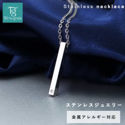 ネックレス レディース メンズ ステンレス 刻印 つけっぱなし ダイヤモンド スティック シンプル ペンダント スティールシルバーカラー サージカルステンレス ノンアレルギー 金属アレルギー対応 シンプルコーデ 大人かわいい テラグラティア Terra-gratia【lstn003kt】単品