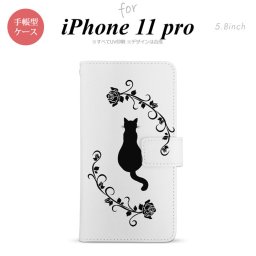 iPhone11Pro iPhone11 Pro 手帳型スマホケース カバー 猫とバラ  nk-004s-i11p-dr1143