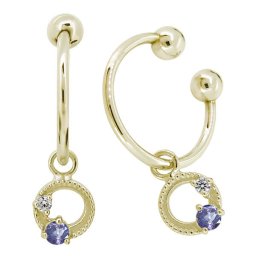 揺れる イヤリング おしゃれ 月 星 フープピアス 18k ノンホール タンザナイト イヤーカフ シンプル タンザナイトのイヤーカフ 18金 女性 ジュエリー 痛くない